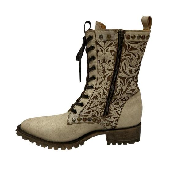 Old Gringo Roxton Boots Bone Leather Floral Lace-Up Western Style Size 9 - Picture 5 of 12
